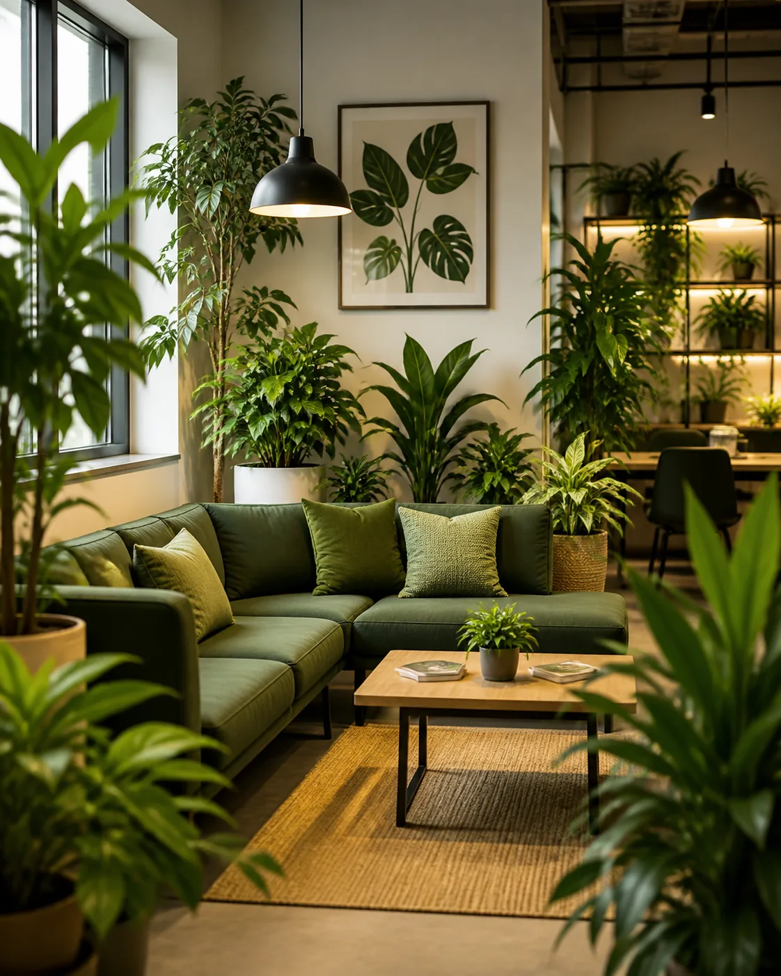 A calm, plant-filled Arviron workspace